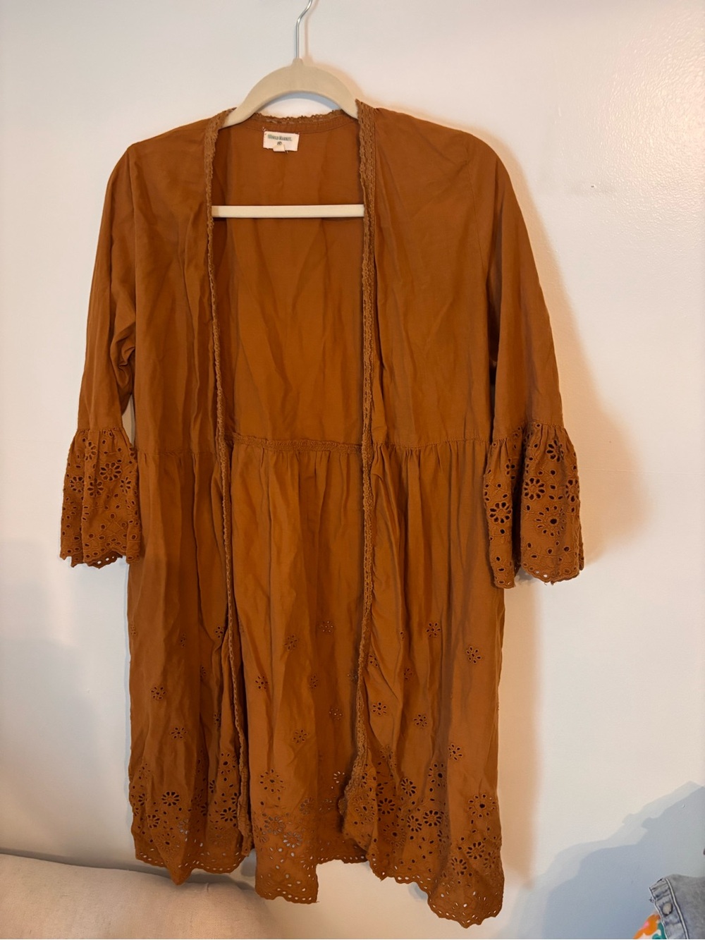 World Market Rust Crochet-Trim Open Cardigan/Kimono S/M